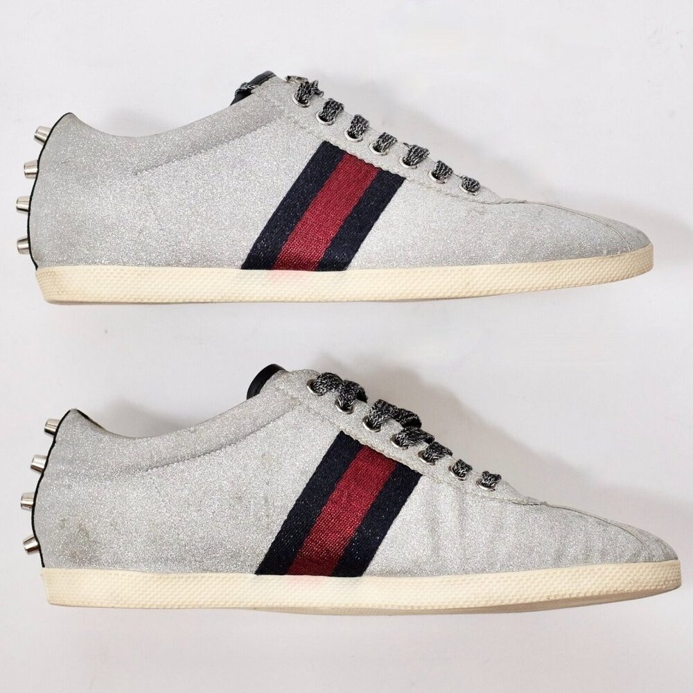 GUCCI ACE sneaker 9 US 9.5 silver glitter Web metallic studs - Picture 2 of 11